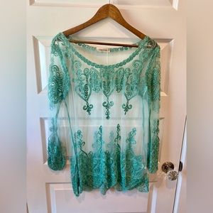 Sage Green Simply Couture Sheer Lace Overtop